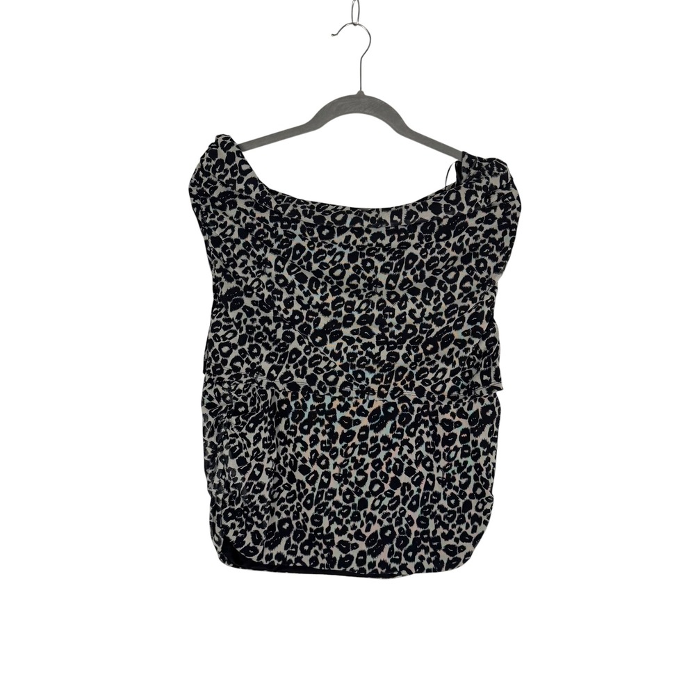 Maeve Leopard Print Ruched Mesh Off-The-Shoulder Top XL Black White Mob Wife - Picture 2 of 9